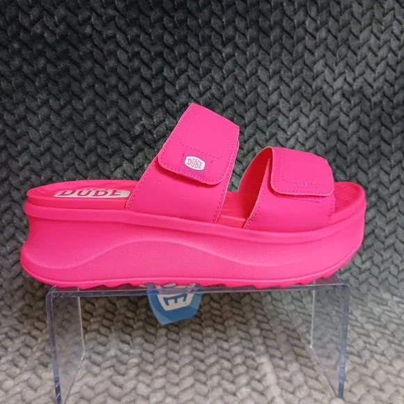 Hey Dude Delray Slide Mono Classic Women's Sandals Electric Pink Platform Sz 9 - Picture 7 of 12